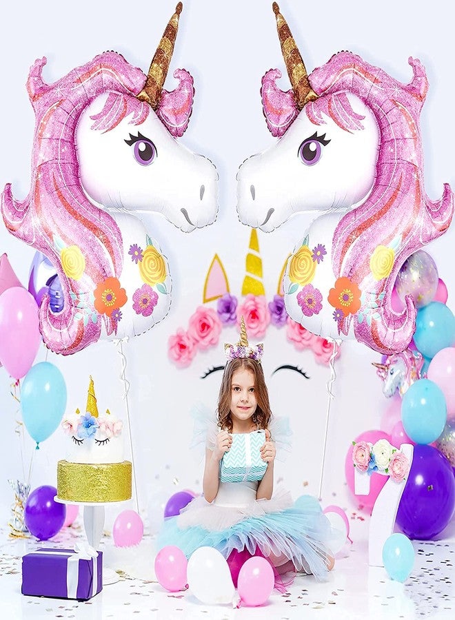 AMFIN® (Pack of 2) Unicorn Head Shaped Foil Balloons, Unicorn Face Birthday Decorations, Unicorn Theme Birthday Decorations, Happy Birthday Foil Balloon, Theme Decoration Unicorn - Image 2